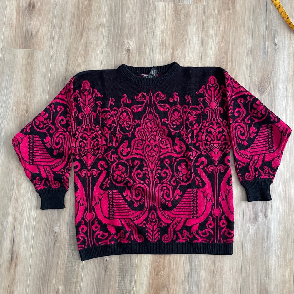Stitches Black and Pink Ornate Sweater